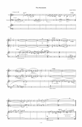 Book cover for five movements for piano trio (violin, cello, piano)