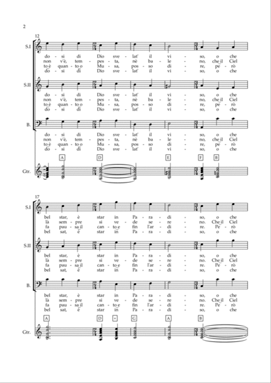 Ciaccona di Paradiso e d'Inferno (O che bel star è star in paradiso) - SSTTB & Realized Guitar Tab Choir scores gallery preview page 2