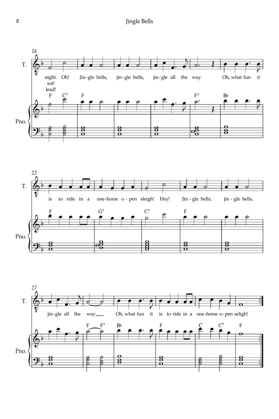 Jingle Bells Tenor Voice scores gallery preview page 2