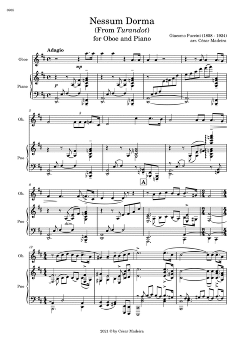 Nessun Dorma by Puccini - Oboe and Piano (Full Score and Parts) image number null