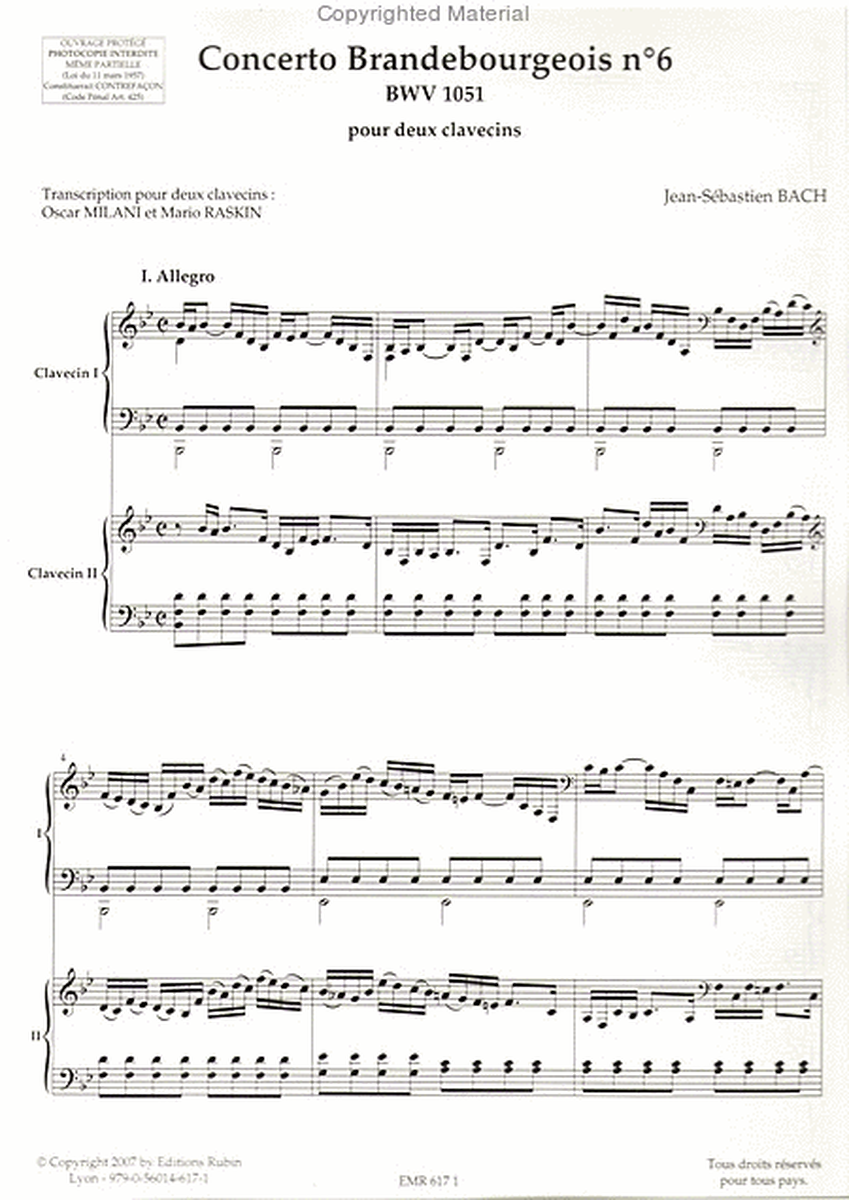 6e concerto brandebourgeois transcription pour deux clavecins d'oscar milani et mario raskin