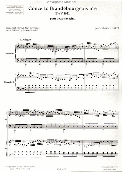 6e concerto brandebourgeois transcription pour deux clavecins d'oscar milani et mario raskin