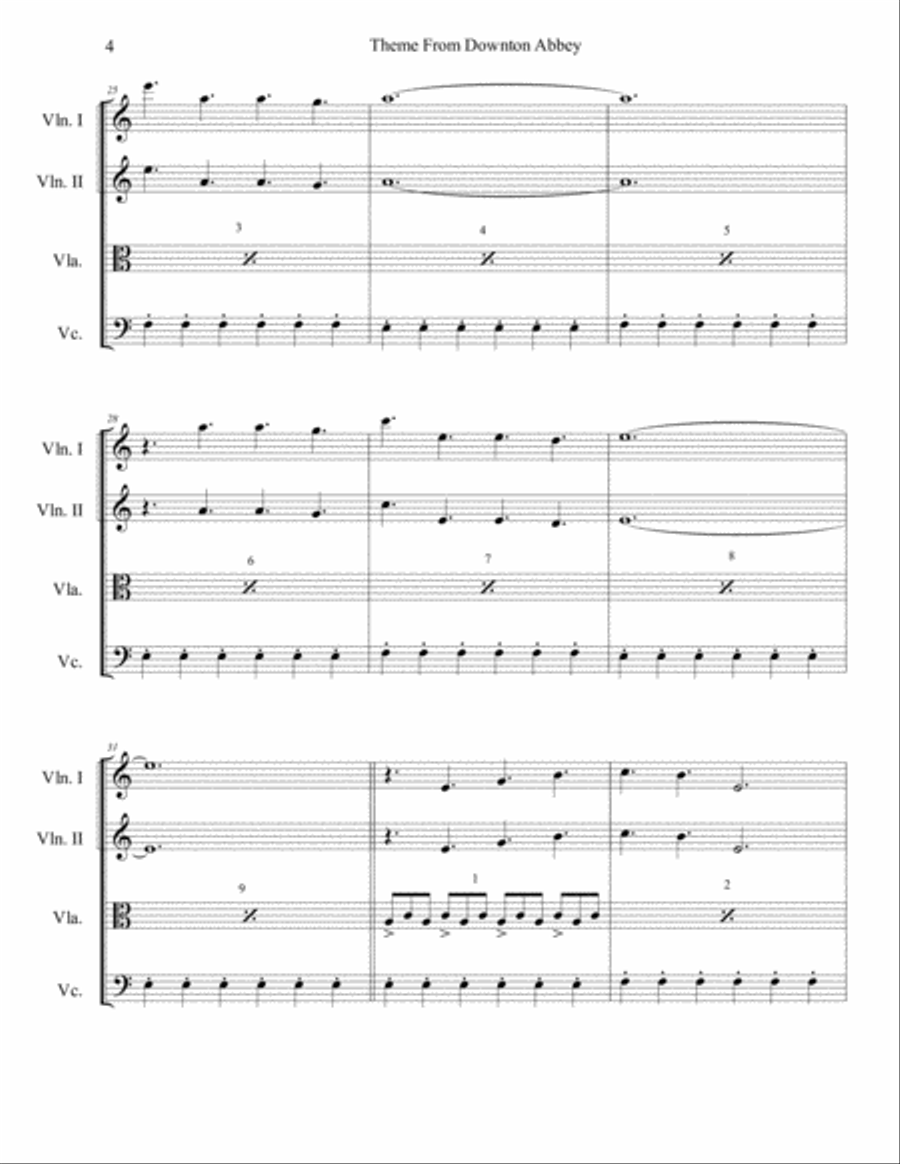 Downton Abbey (theme) String Quartet scores gallery preview page 5