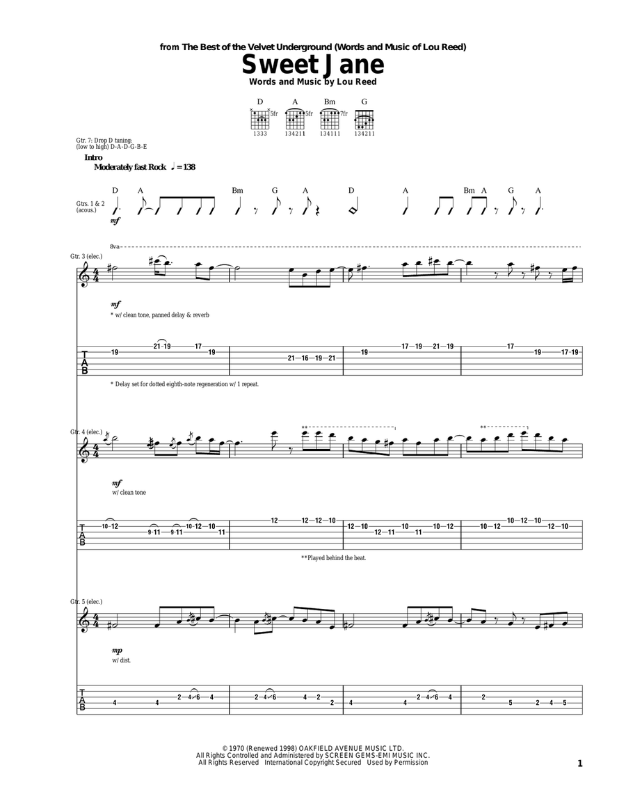 Sweet Jane Sweet Jane Guitar Tablature scores gallery preview page 1