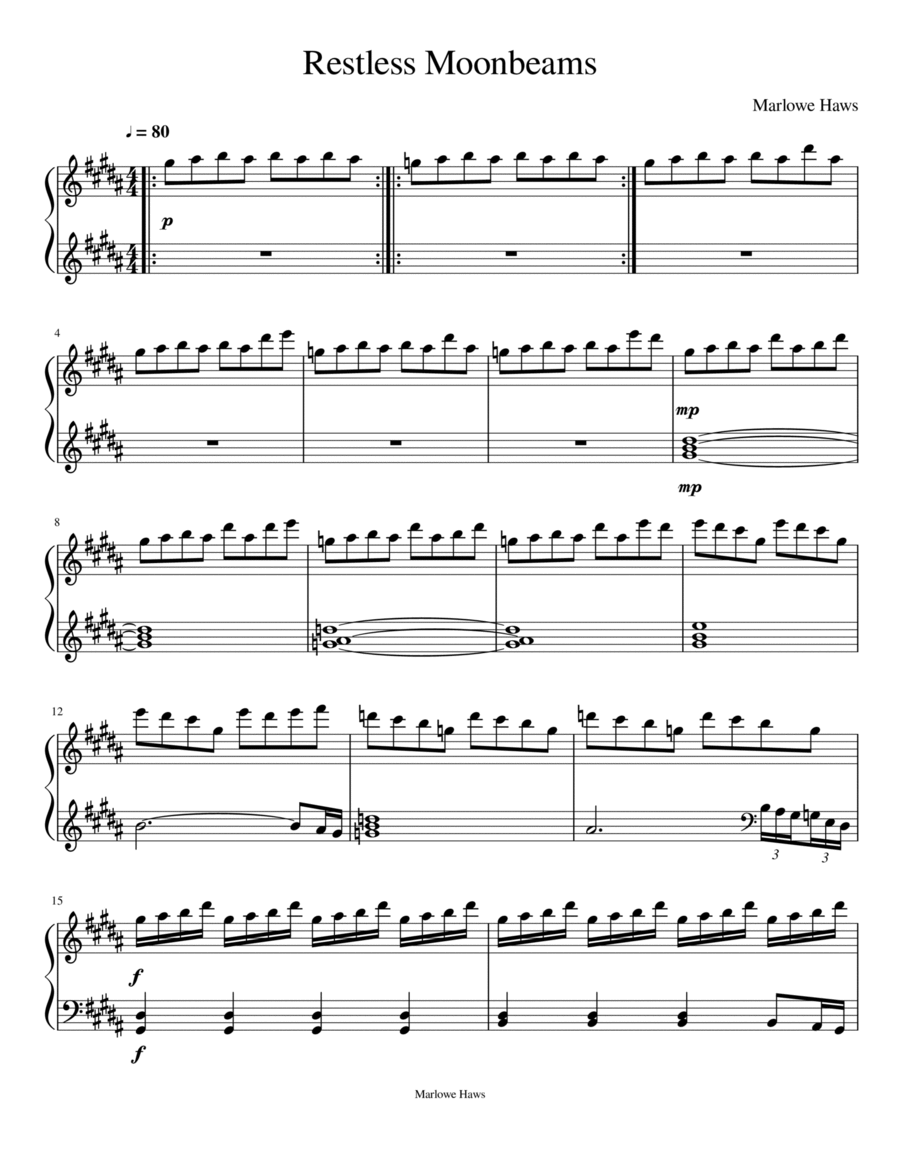 Restless Moonbeams Piano Solo scores gallery preview page 1