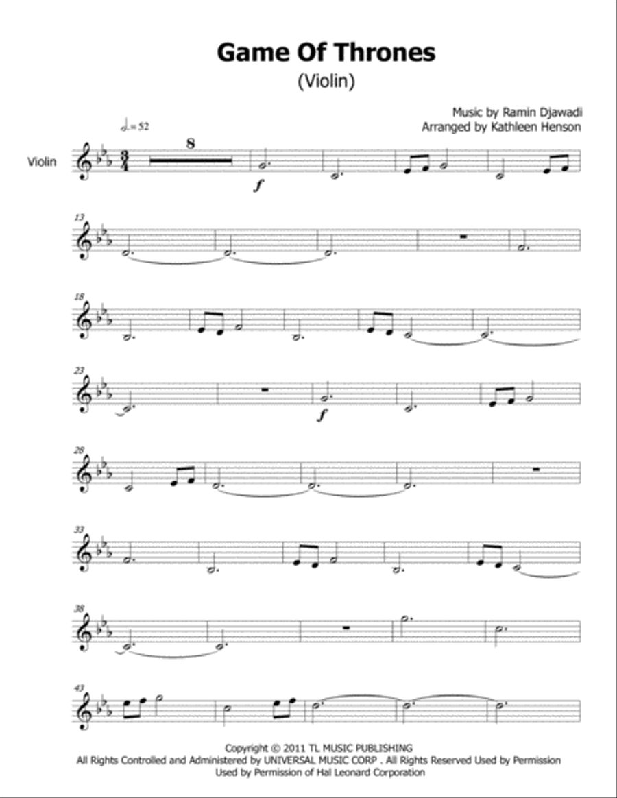 Game Of Thrones Violin Solo scores gallery preview page 1