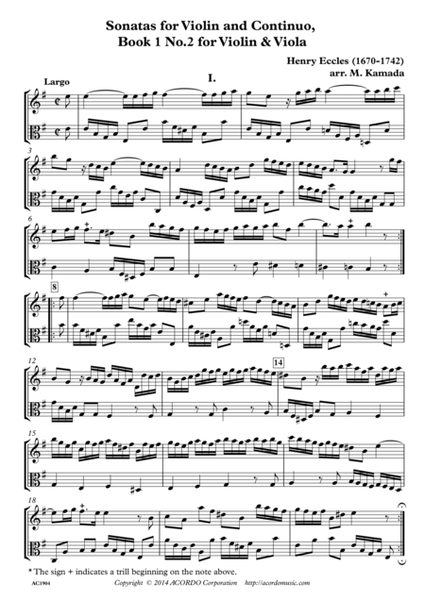 Sonatas for Violin and Continuo, Book 1 No.2 for Violin & Viola image number null