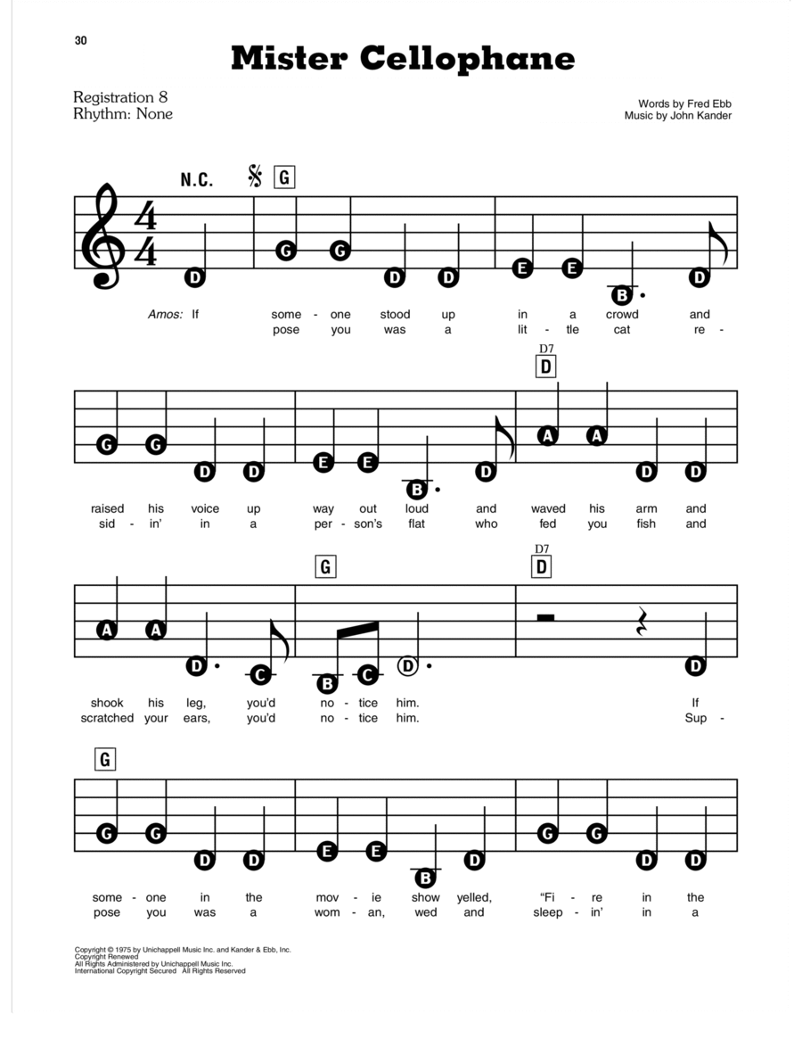 Mister Cellophane (from Chicago) Electronic Keyboard scores gallery preview page 1