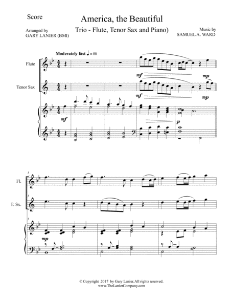 AMERICA, THE BEAUTIFUL (Trio – Flute, Tenor Sax and Piano/Score and Parts) image number null