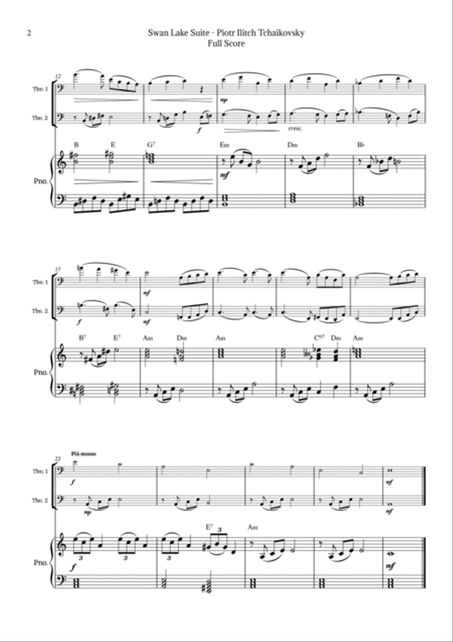 Swan Lake Theme by Tchaikovsky Trombone Duet scores gallery preview page 2