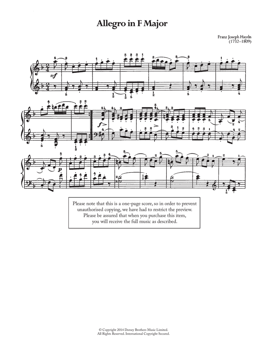Allegro Piano Solo scores gallery preview page 1