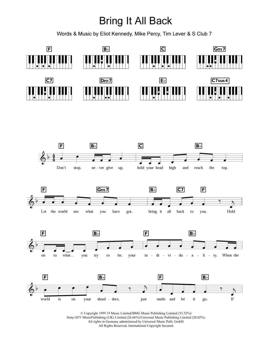 Bring It All Back Piano scores gallery preview page 1