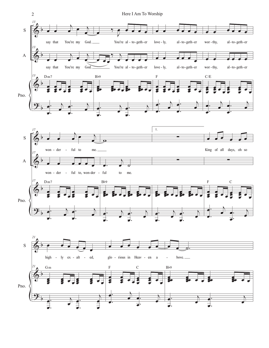 Here I Am To Worship (light Of The World) SA scores gallery preview page 2