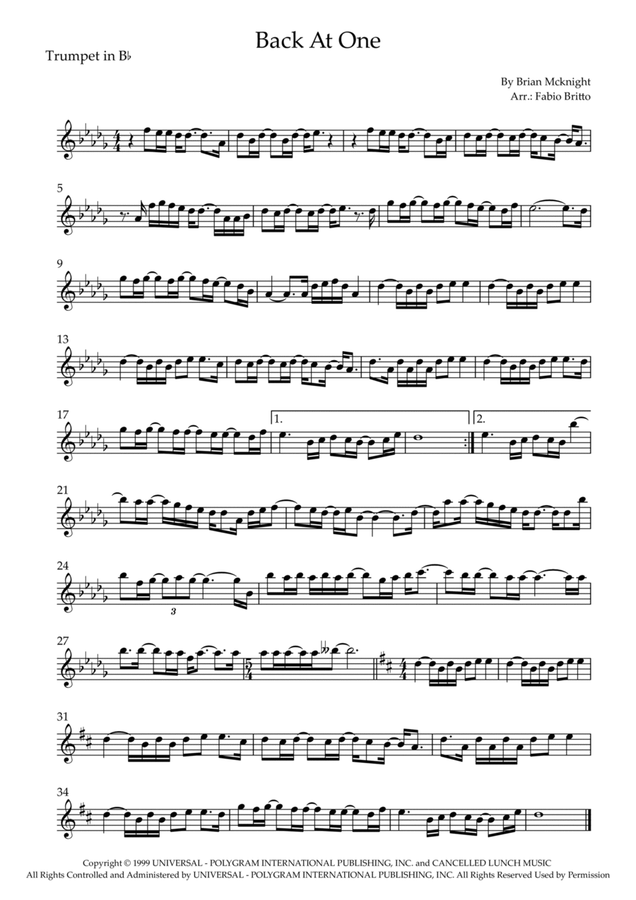 Back At One Back At One Trumpet Solo scores gallery preview page 1