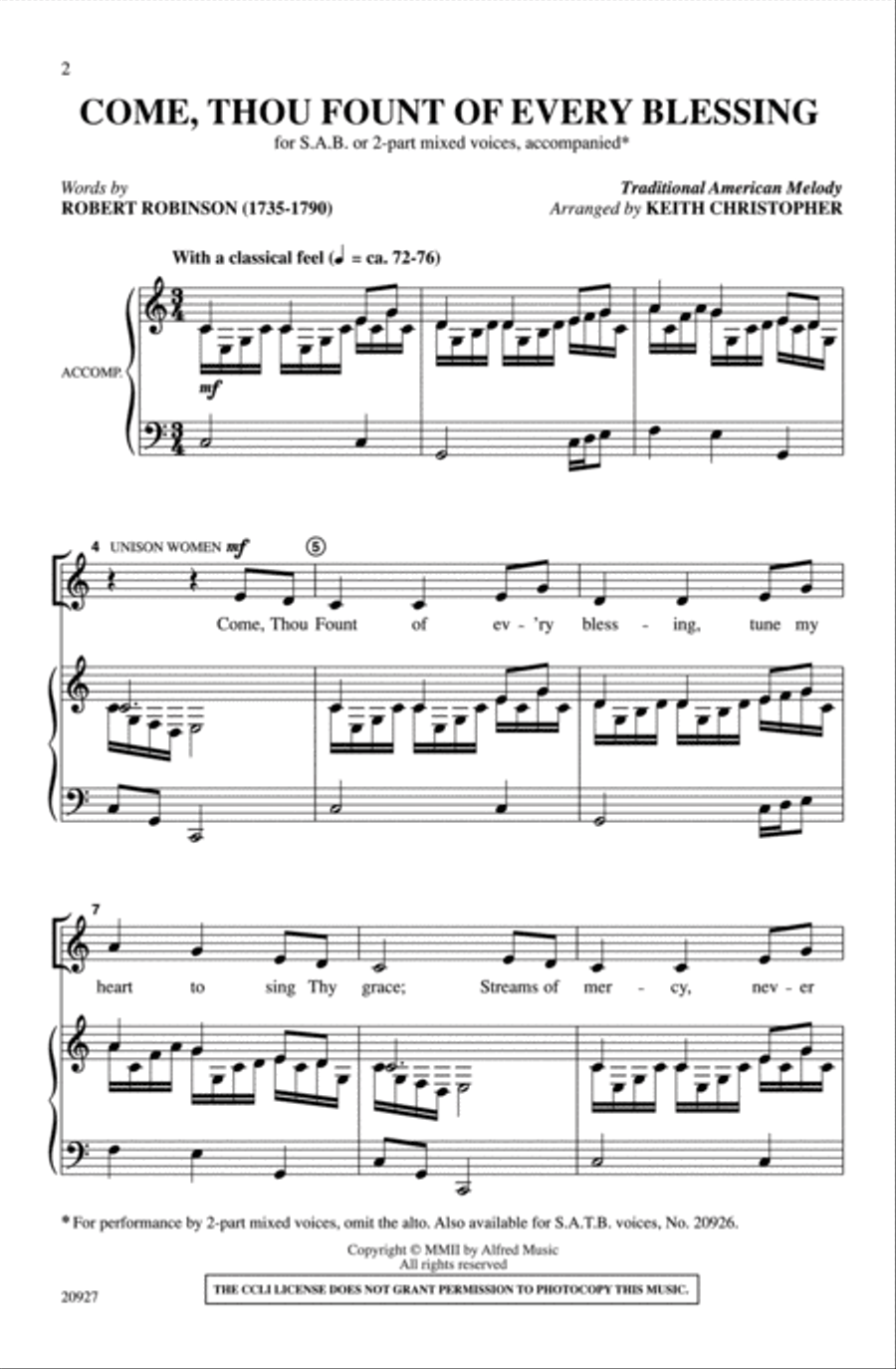 Come, Thou Fount of Every Blessing 3-Part scores gallery preview page 2