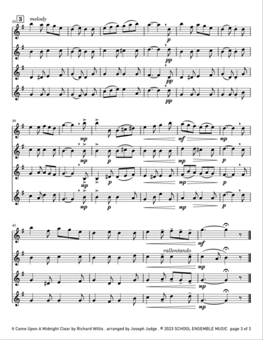 It Came Upon A Midnight Clear for Clarinet Quartet in Schools Clarinet Quartet scores gallery preview page 3