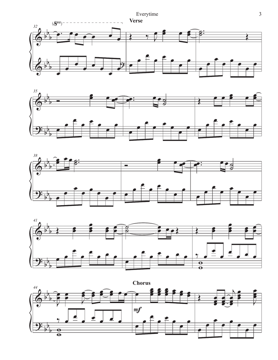 Everytime Piano Solo scores gallery preview page 4