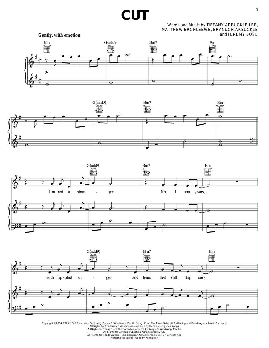 Cut Piano, Vocal, Guitar scores gallery preview page 1