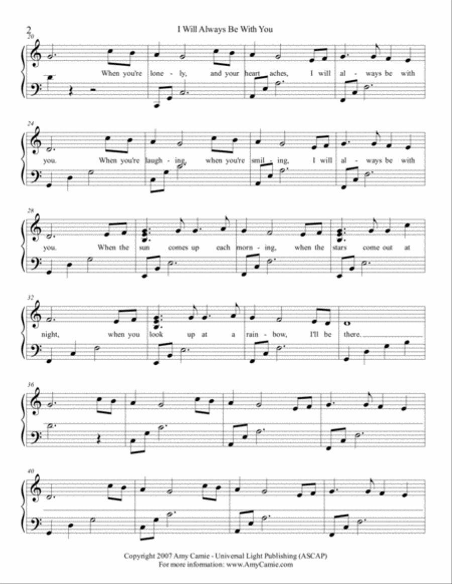 I Will Always Be With You - Harp in C (optional Voice) Harp scores gallery preview page 2