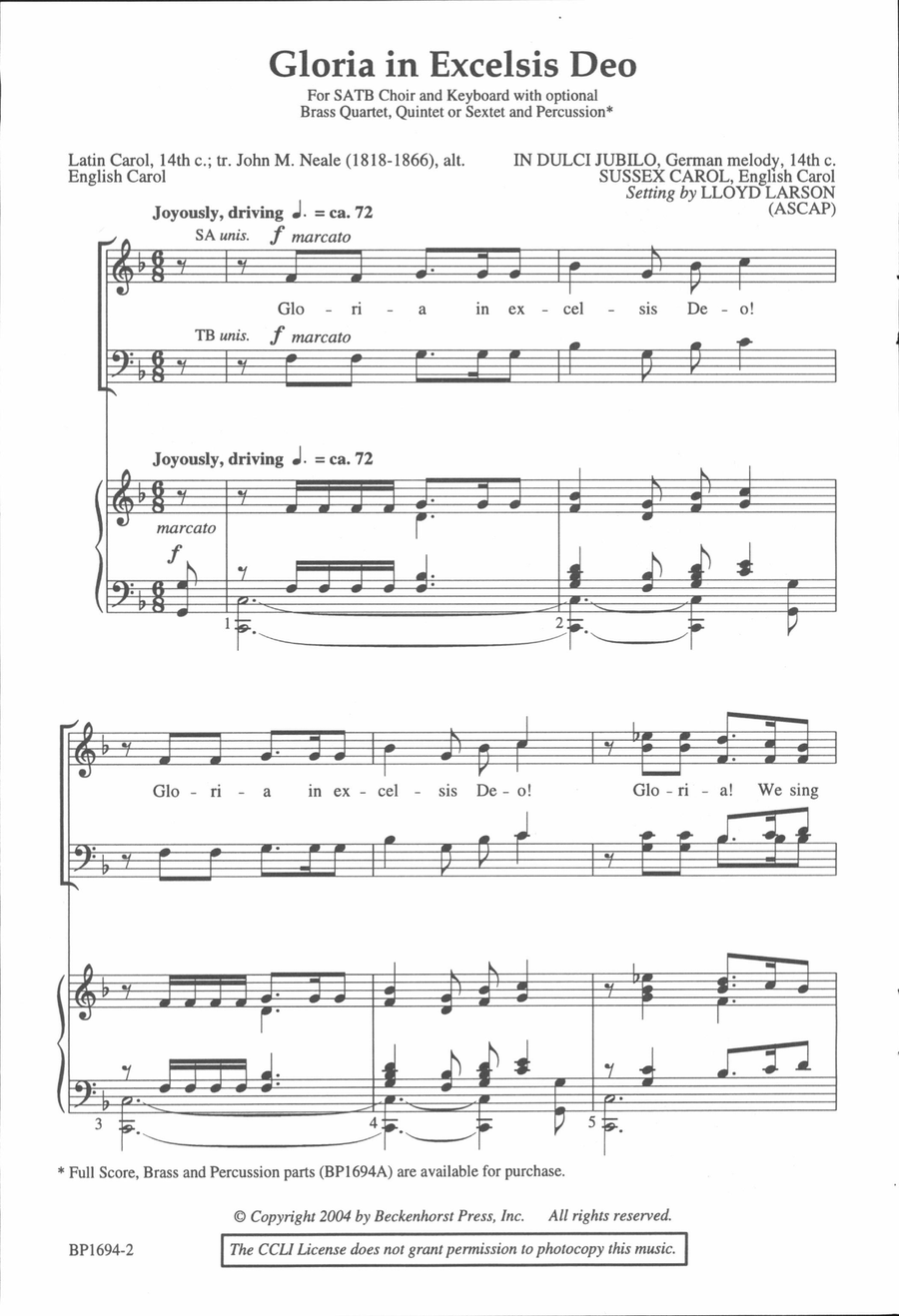 Gloria In Excelsis Deo 4-Part scores gallery preview page 2