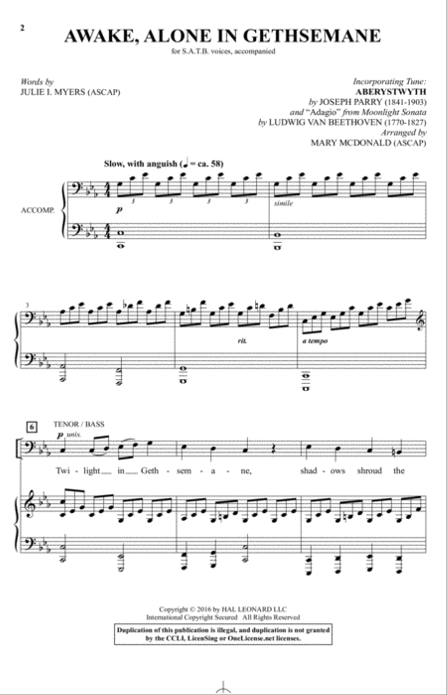 Awake, Alone In Gethsemane 4-Part scores gallery preview page 1