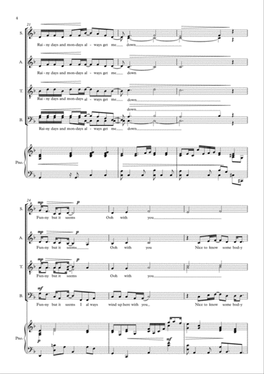 Rainy Days And Mondays 4-Part scores gallery preview page 4