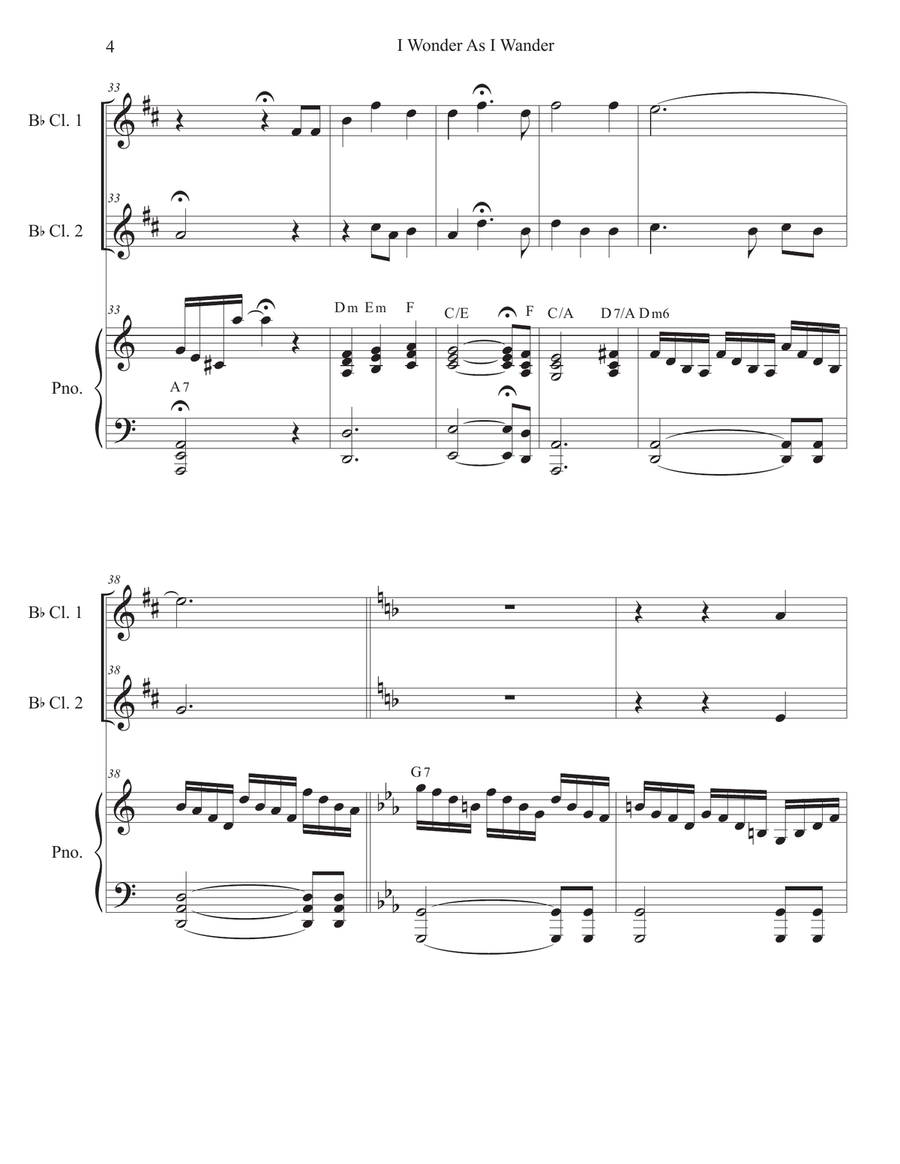 I Wonder As I Wander Clarinet Duet scores gallery preview page 4