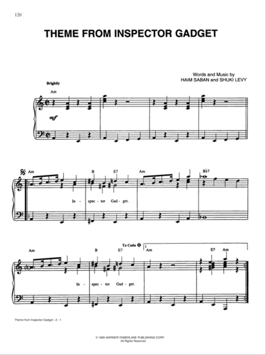 Inspector Gadget Theme Piano, Vocal, Guitar scores gallery preview page 1