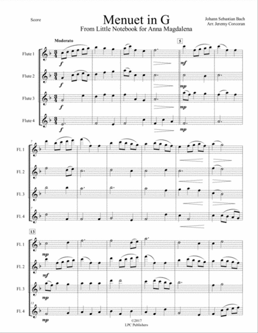 Menuet in G for Flute Quartet Flute Quartet scores gallery preview page 2