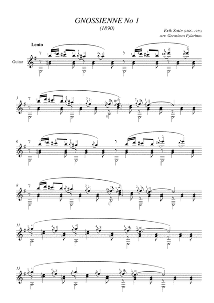 Gnossienne No.1 - Erik Satie - Solo guitar Sheet music for Guitar (Solo)