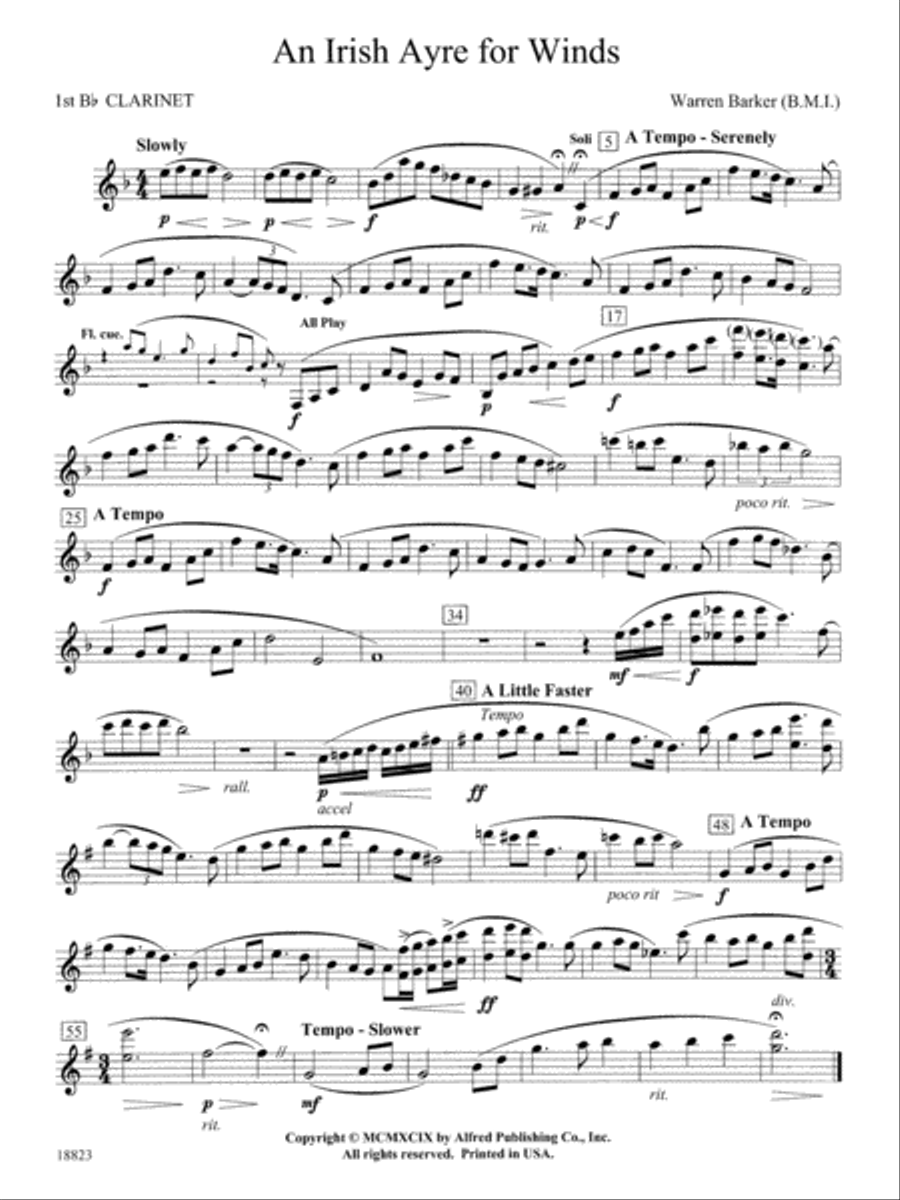 Irish Ayre for Winds: 1st B-flat Clarinet Concert Band scores gallery preview page 1