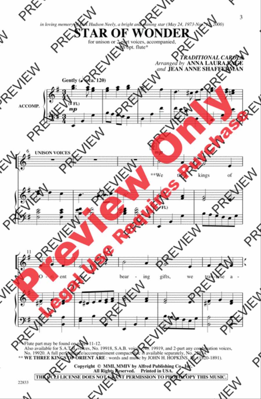 Star of Wonder (A Medley) Unison Choir scores gallery preview page 3