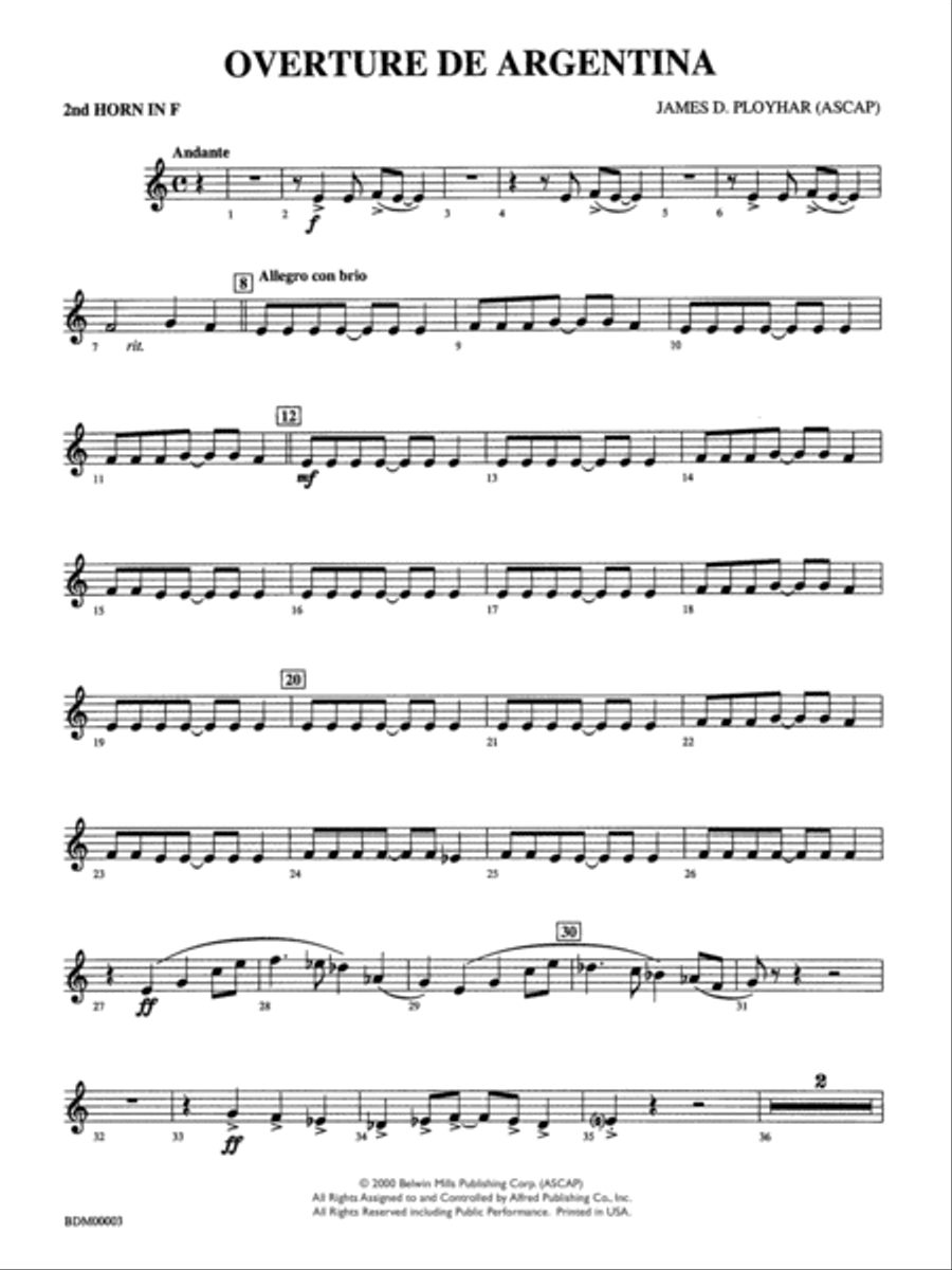 Overture de Argentina: 2nd F Horn Concert Band scores gallery preview page 1