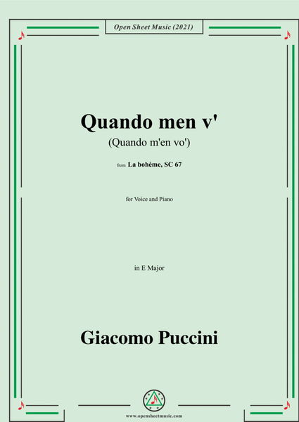 Puccini-Quando men vo(Quando m'en vo'),in E Major,from 'La bohème,SC 67',for Voice and Piano