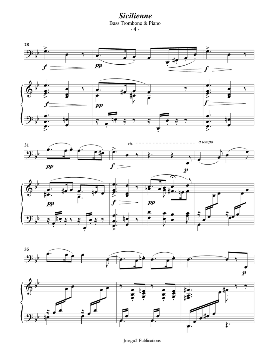 Fauré: Sicilienne for Bass Trombone & Piano Fauré: Sicilienne for Bass Trombone & Piano Trombone scores gallery preview page 4