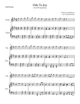 Ode To Joy Theme (from Beethoven's 9th Symphony) for Violin Solo and Piano Accompaniment