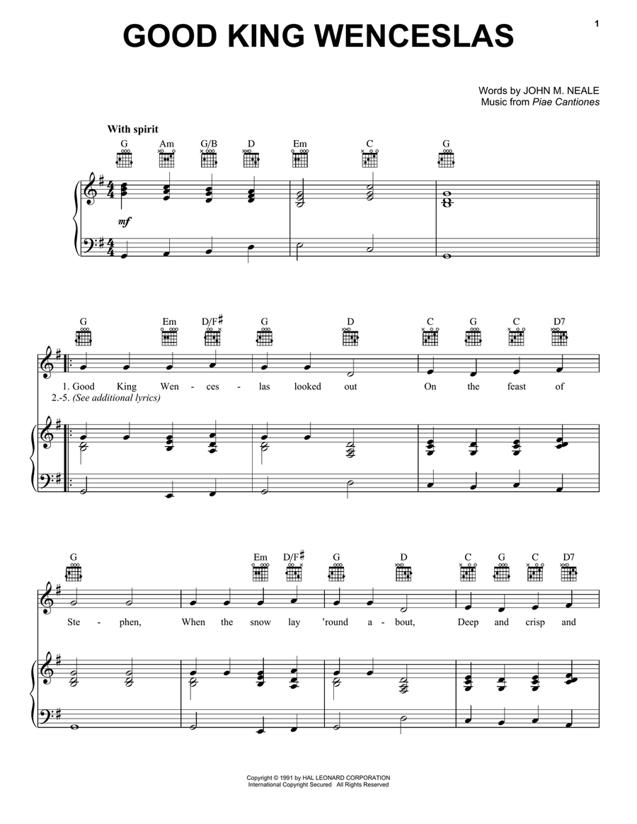 Good King Wenceslas Piano, Vocal, Guitar scores gallery preview page 1