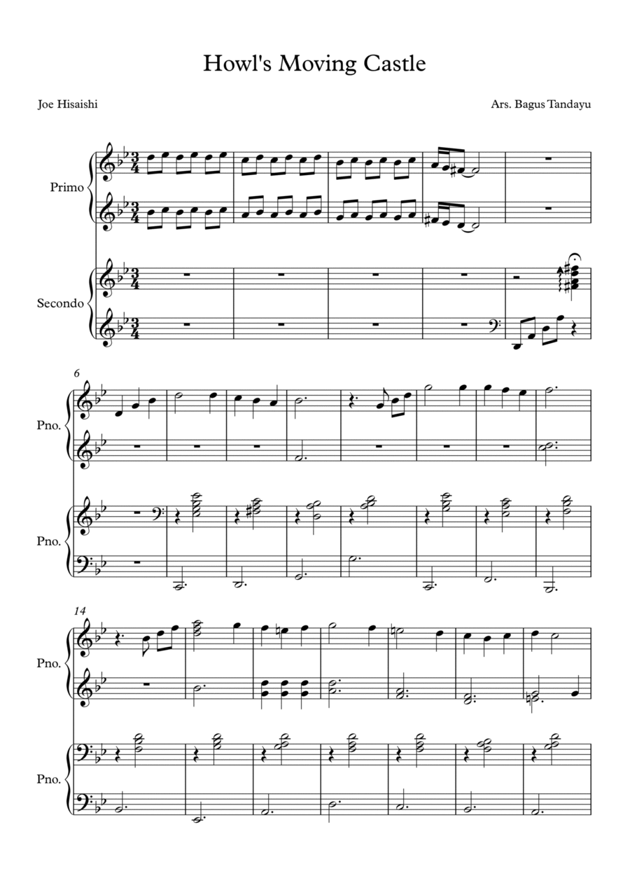 Howl's Moving Castle 1 Piano, 4-Hands scores gallery preview page 1