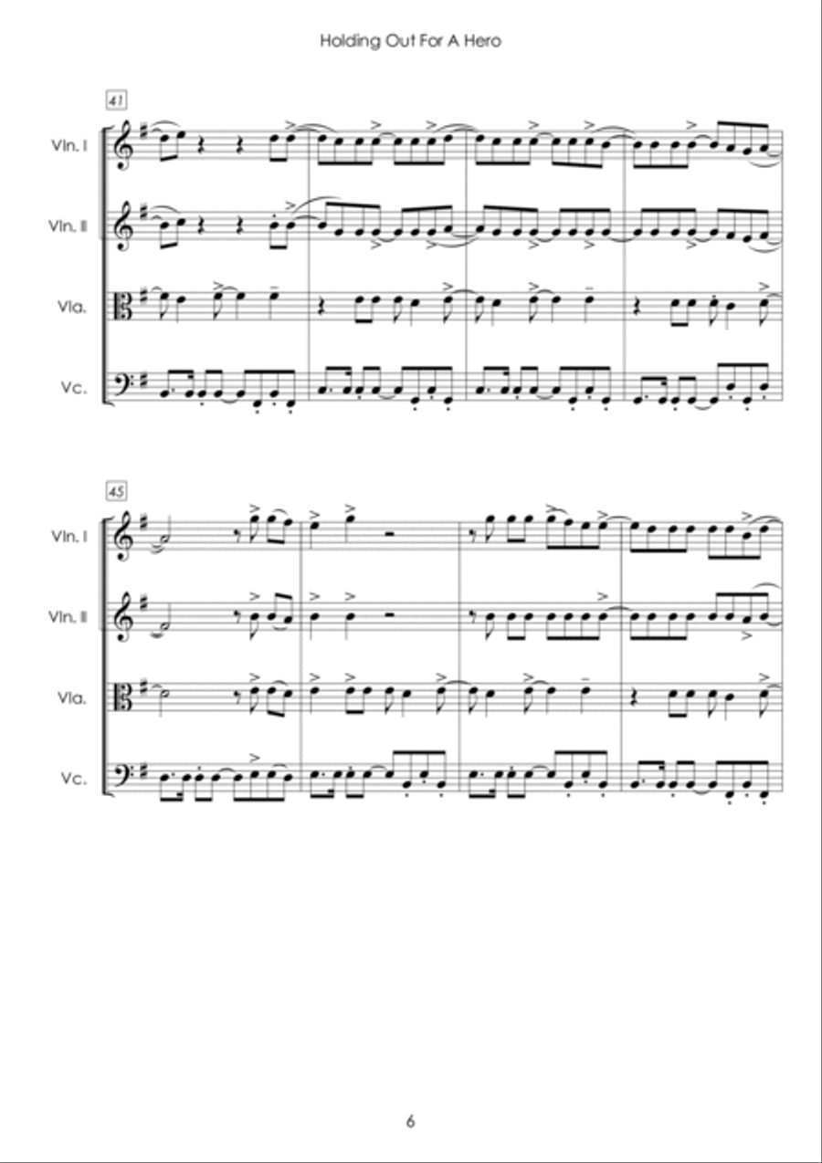 Holding Out For A Hero String Quartet scores gallery preview page 6