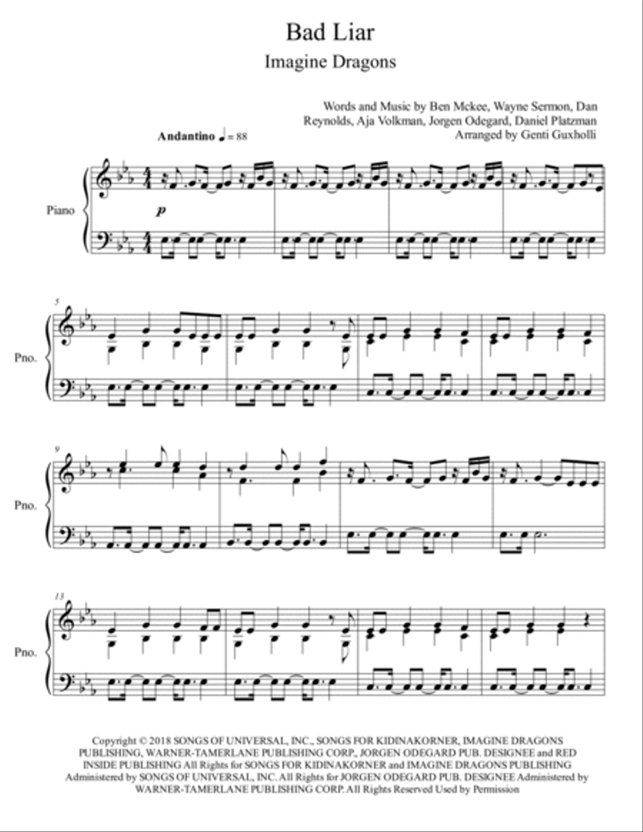 Bad Liar Piano Solo scores gallery preview page 2
