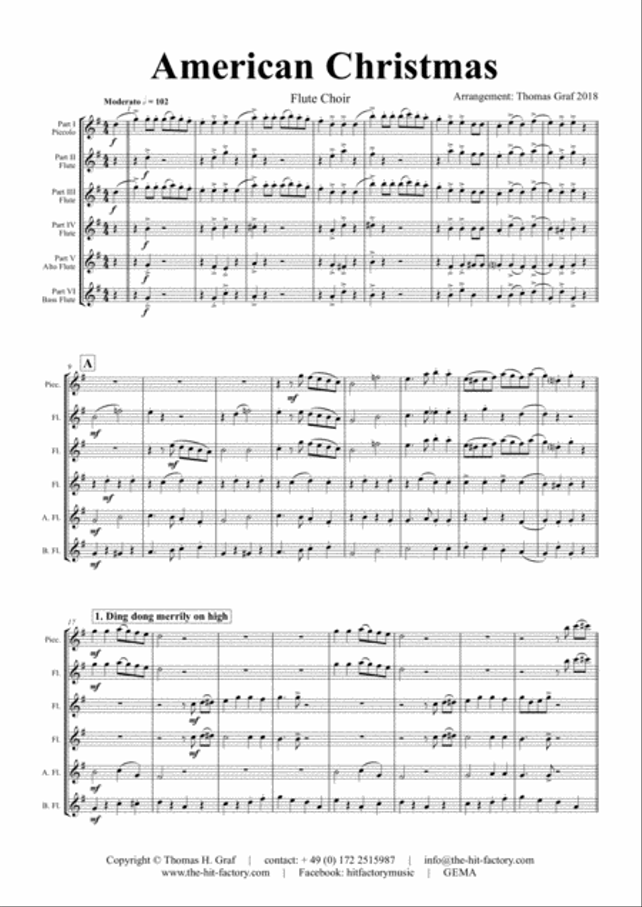 American Christmas - Mash up Rondo of best Christmas Songs - Flute Choir Flute Choir scores gallery preview page 1