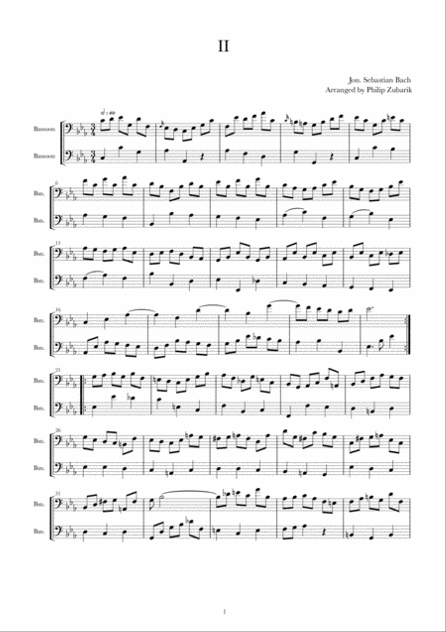 Six Short Preludes by Bach arranged for 2 Bassoons or 2 Cellos. Small Ensemble scores gallery preview page 6