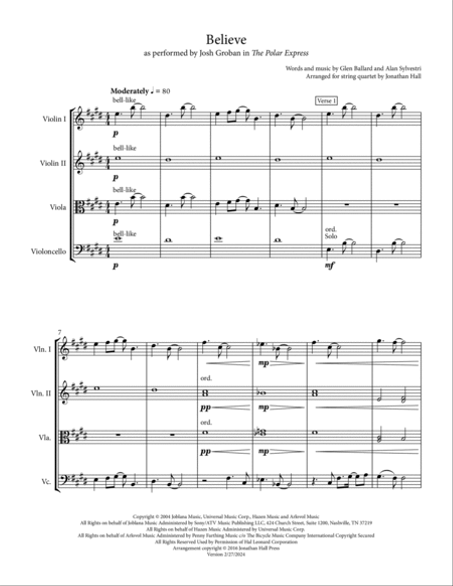 Believe String Quartet scores gallery preview page 3