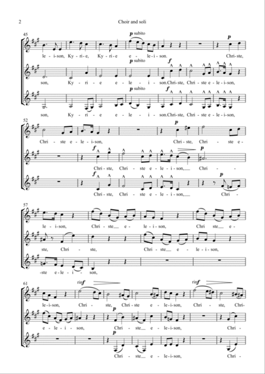 Messe á Trois Voix in A/ Choir and soli score