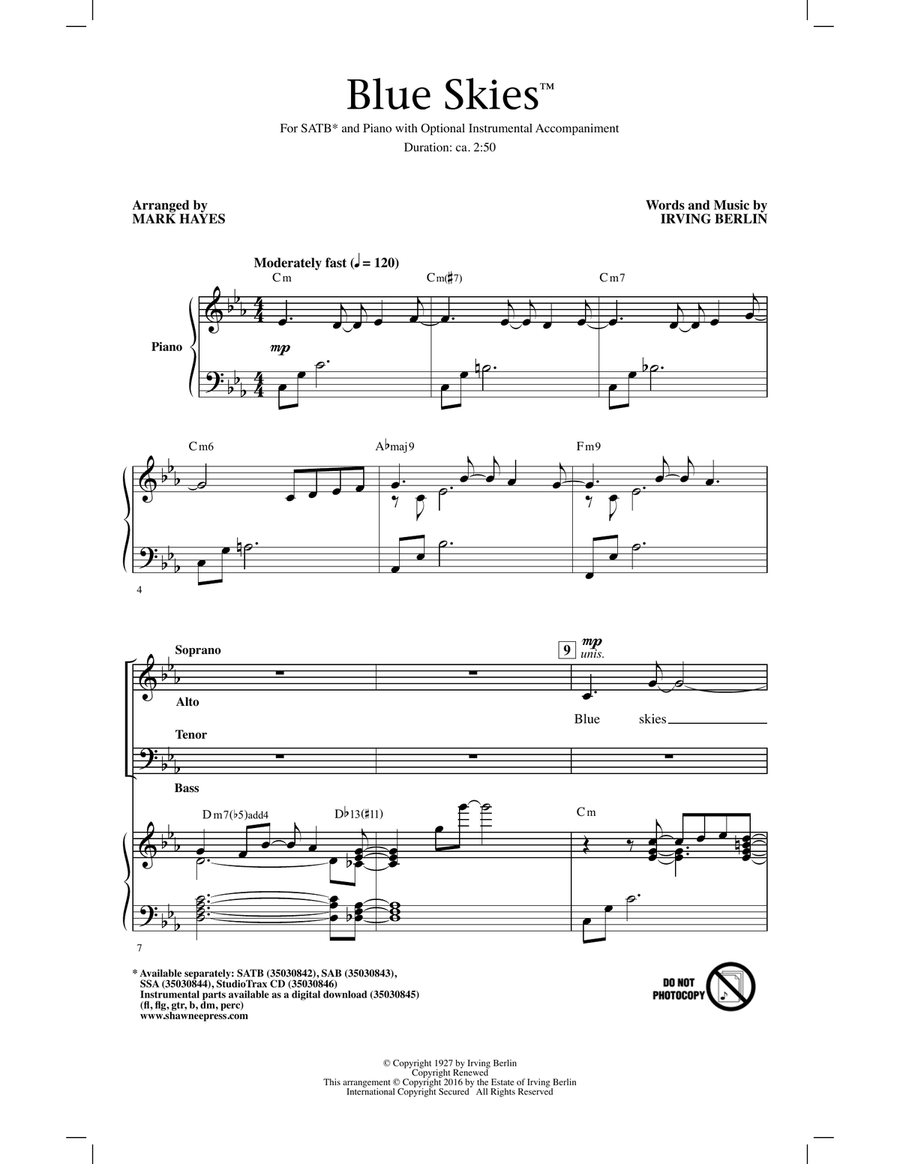 Blue Skies (arr. Mark Hayes)