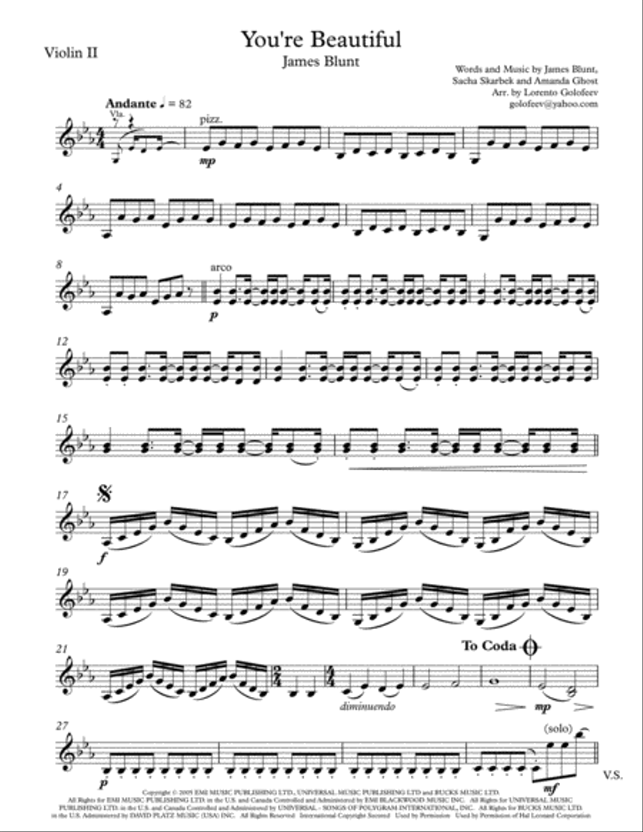 You're Beautiful String Quartet scores gallery preview page 3