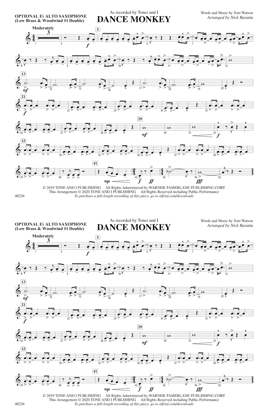 Dance Monkey: Optional Alto Sax