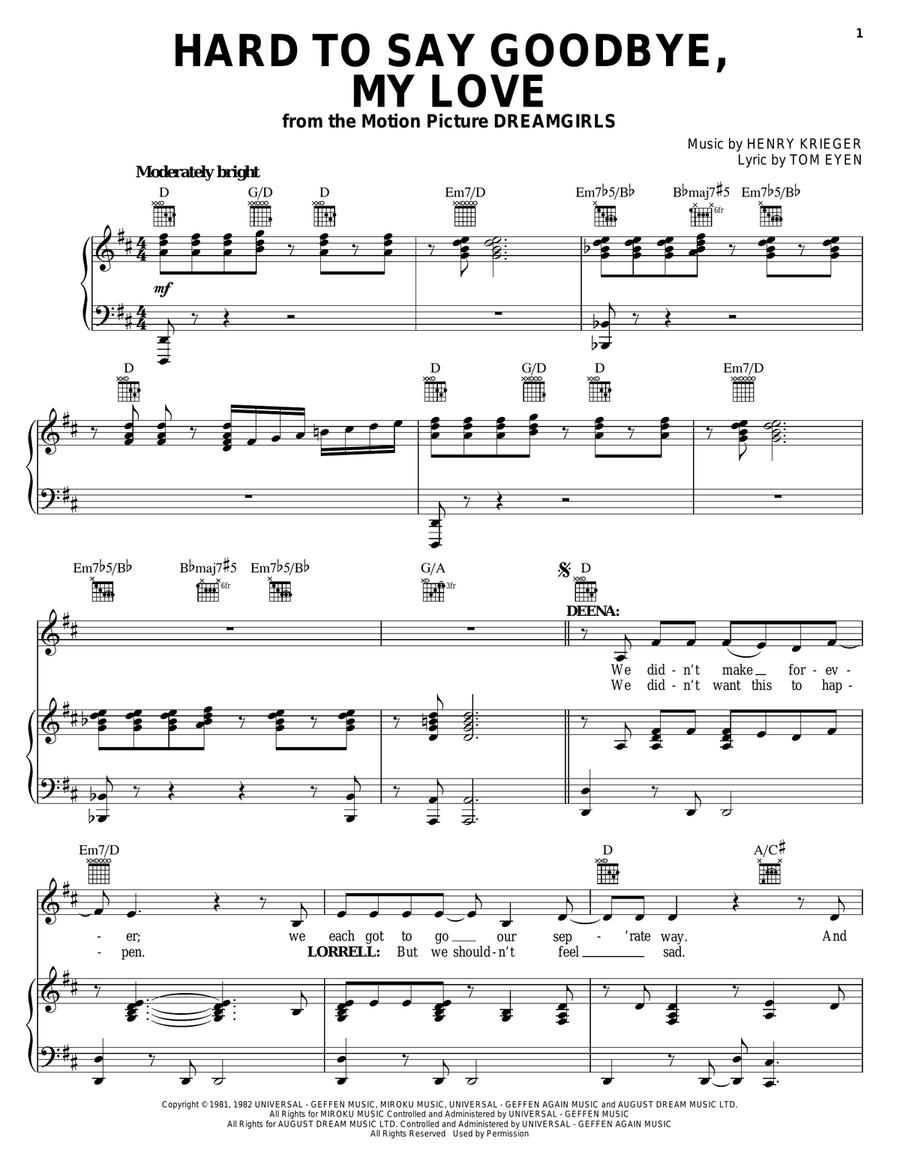 Hard To Say Goodbye, My Love Piano, Vocal, Guitar scores gallery preview page 1