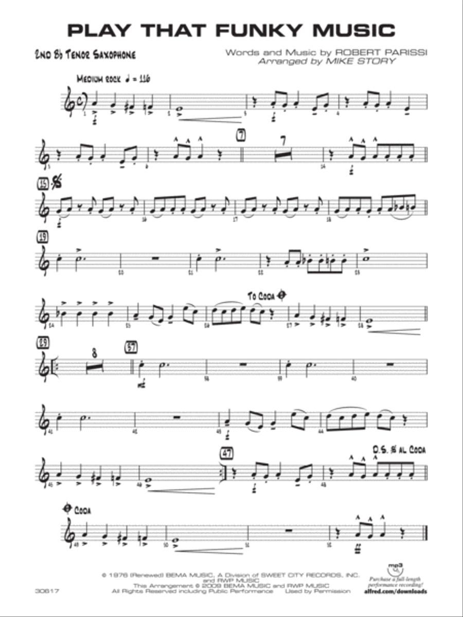 Play That Funky Music: 2nd B-flat Tenor Saxophone Jazz Ensemble scores gallery preview page 1