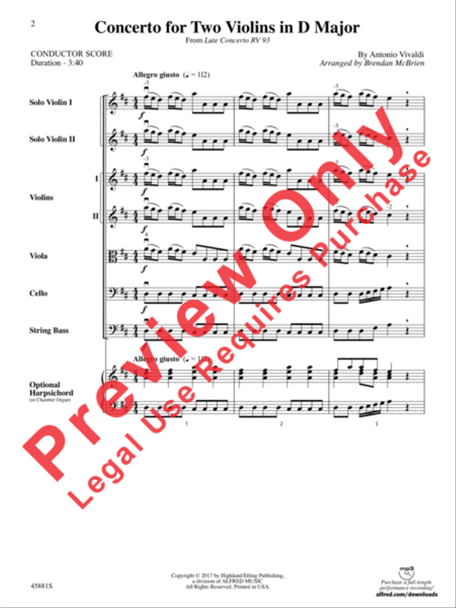 Concerto for Two Violins in D Major String Orchestra scores gallery preview page 2
